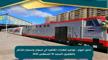 عاجل اليوم.. مواعيد قطارات القاهرة إلى أسوان وأسعار التذاكر بالتفصيل السبت 16 أغسطس 2025